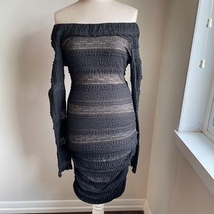 BCBG Maxazria size M lace black off shoulder/or on shoulder dress